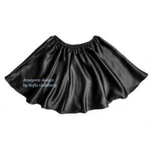 Black Satin Mini Skirt with elastic waistband. Adult Size XS, Junior Sz S. New